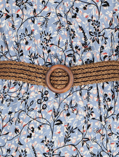 Robe à motif suédé fleuri en relief - Bleu - 3