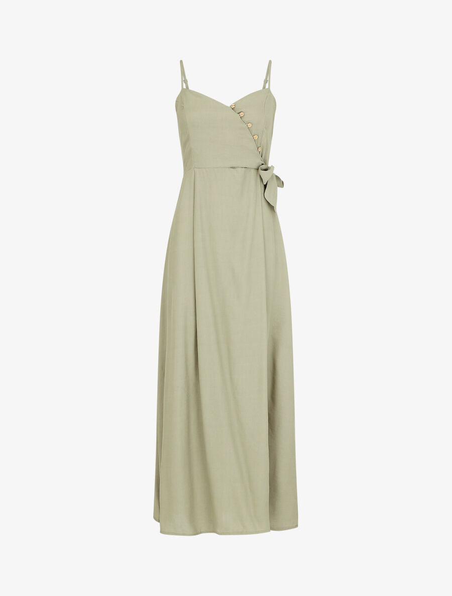 Robe longue à cache-cœur boutonné - Vert olive - 1