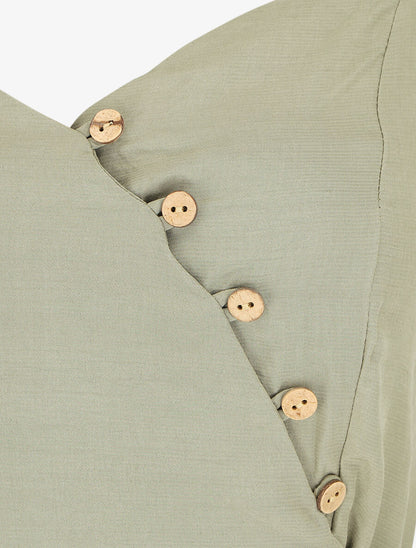 Robe longue à cache-cœur boutonné - Vert olive - 3