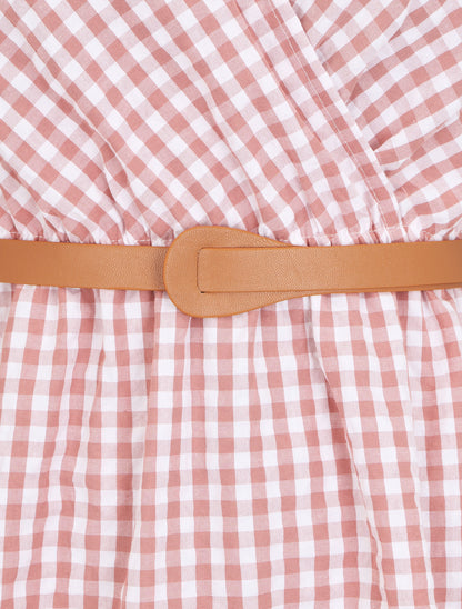 Robe mi-longue à carreaux - Rose - 3