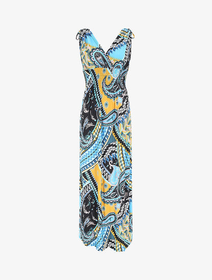 Robe longue élastiquée imprimé cachemire - Jaune - 5
