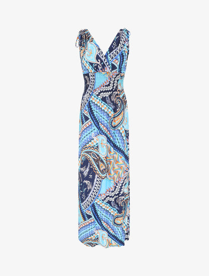 Robe longue élastiquée imprimé cachemire - Bleu - 5