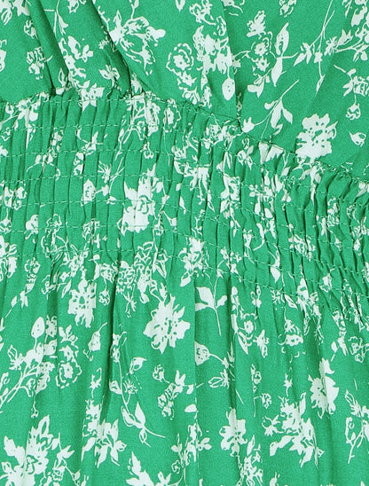 Robe imprimé fleuri à col cache-coeur - Vert - 3