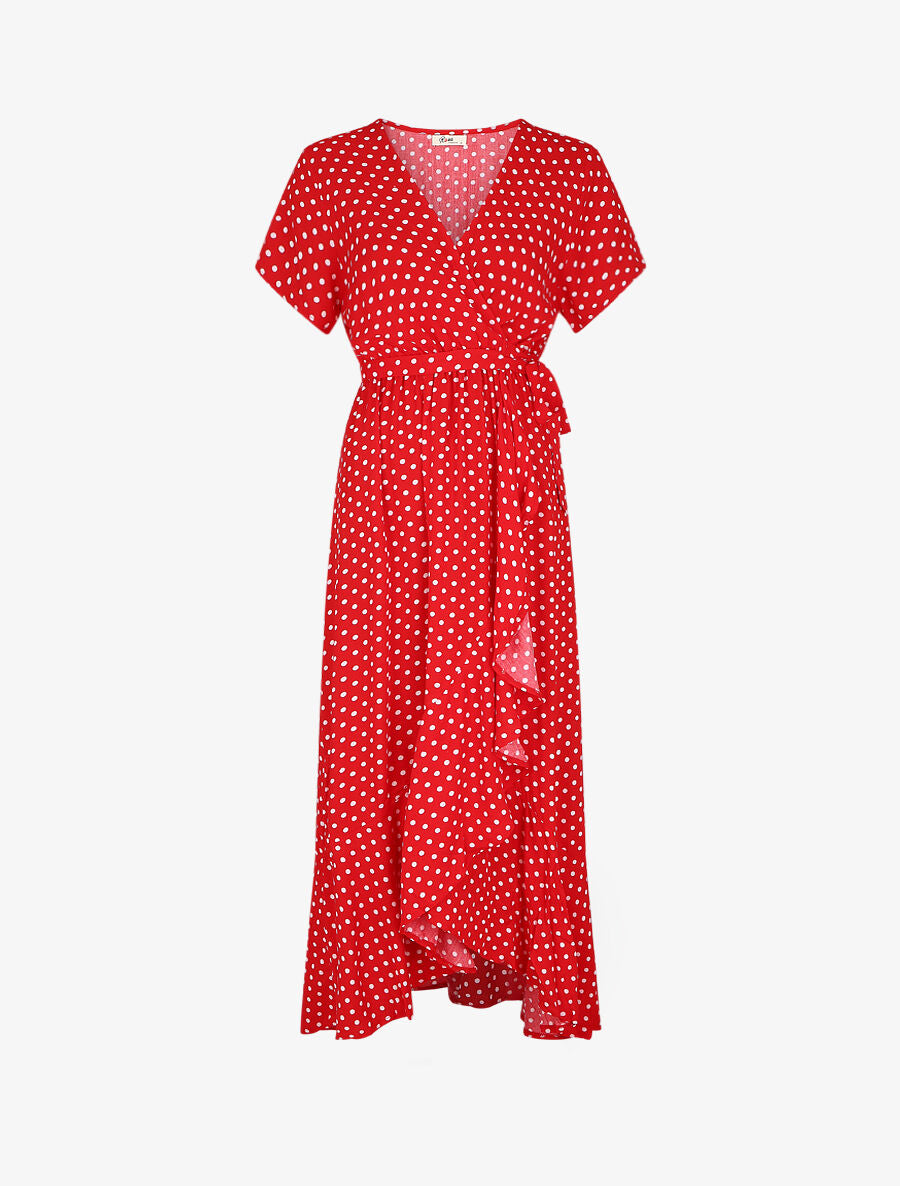 Robe longue à imprimé pois - Rouge - 1