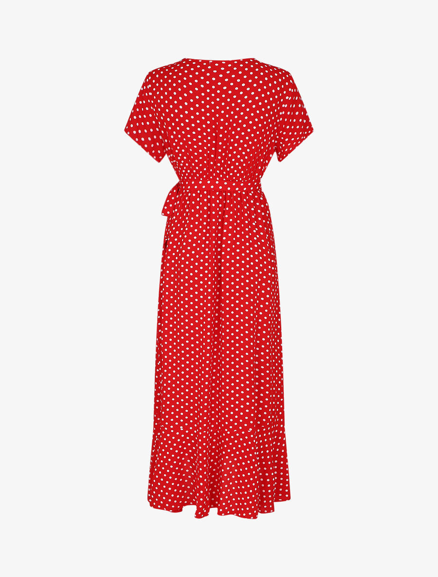 Robe longue à imprimé pois - Rouge - 2