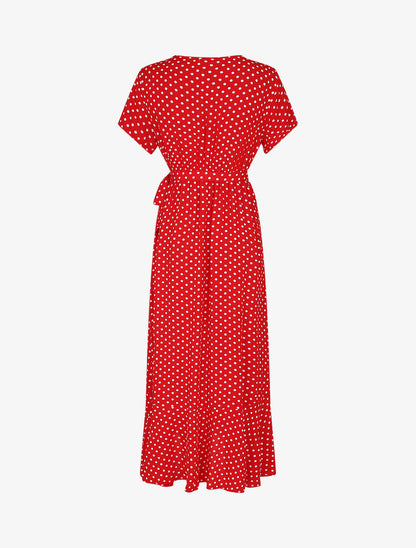 Robe longue à imprimé pois - Rouge - 2
