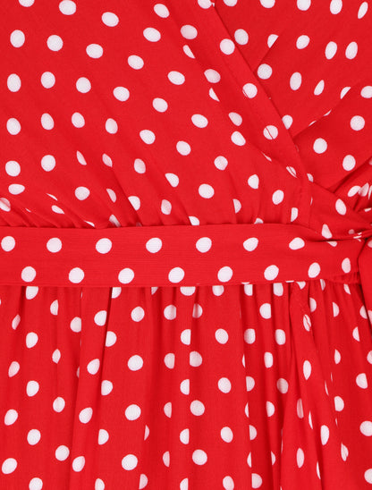 Robe longue à imprimé pois - Rouge - 3