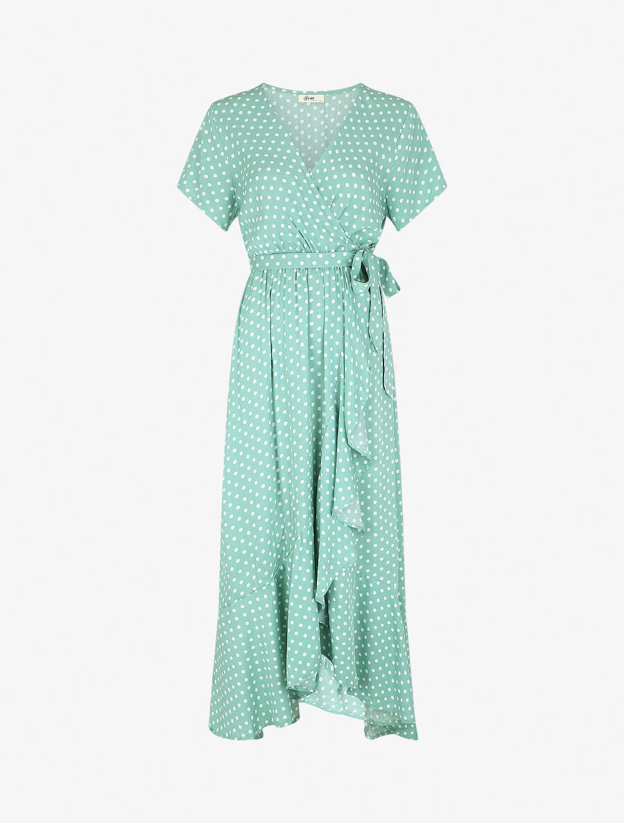 Robe longue à imprimé pois - Vert d&