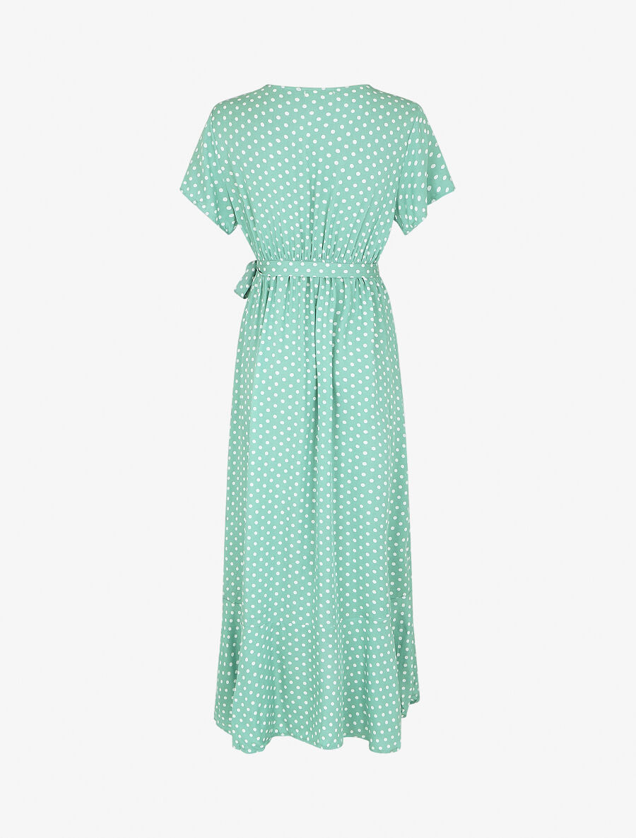 Robe longue à imprimé pois - Vert d&