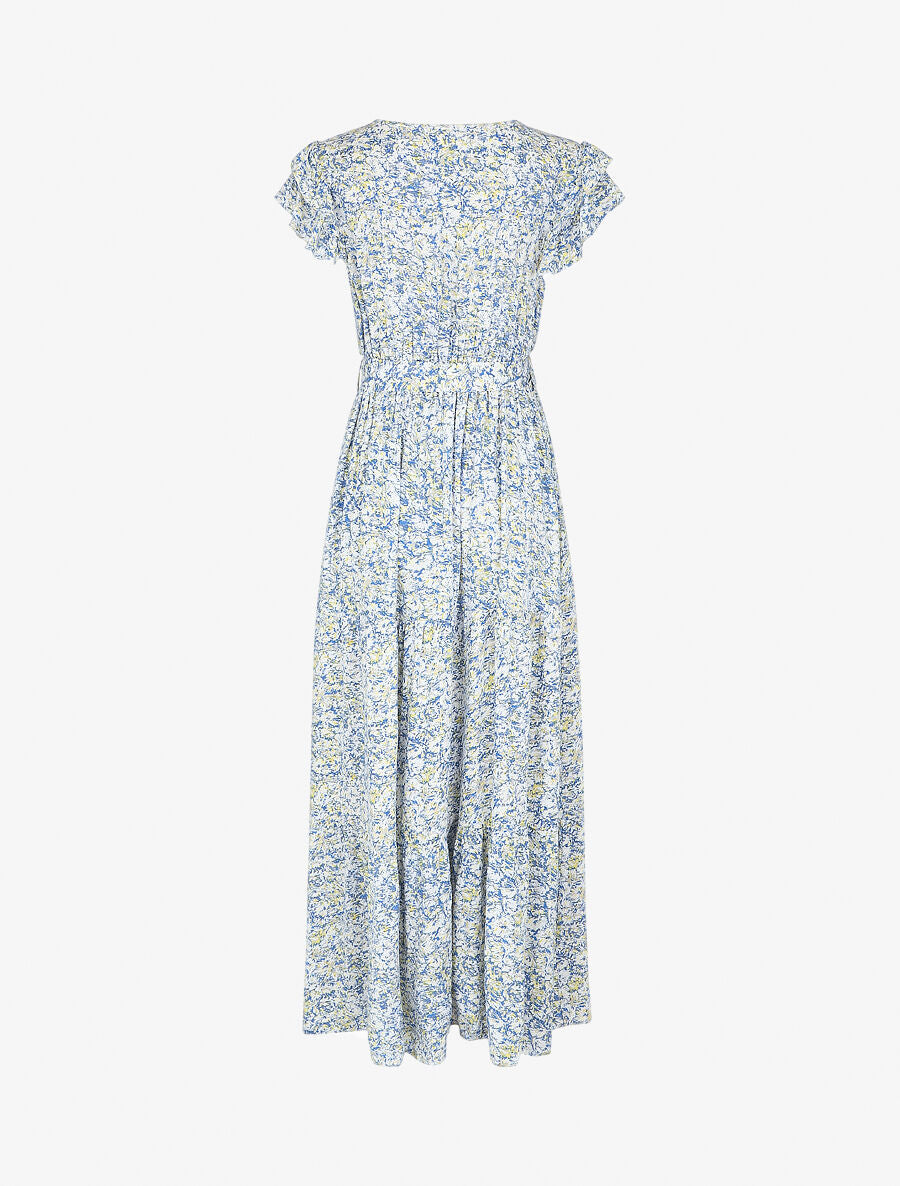 Robe longue fendue imprimé fleuri - Bleu - 2