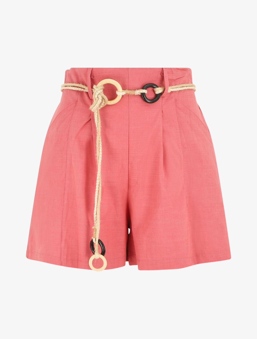 Short uni effet lin - Rose corail - 5