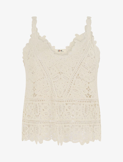 Top court sans manches en crochet - Beige - 1