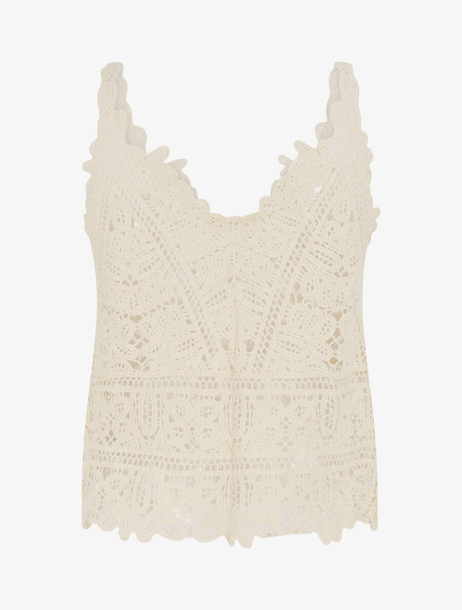 Top court sans manches en crochet - Beige - 2