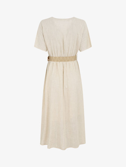 Robe longue uni manches courtes - Beige - 2