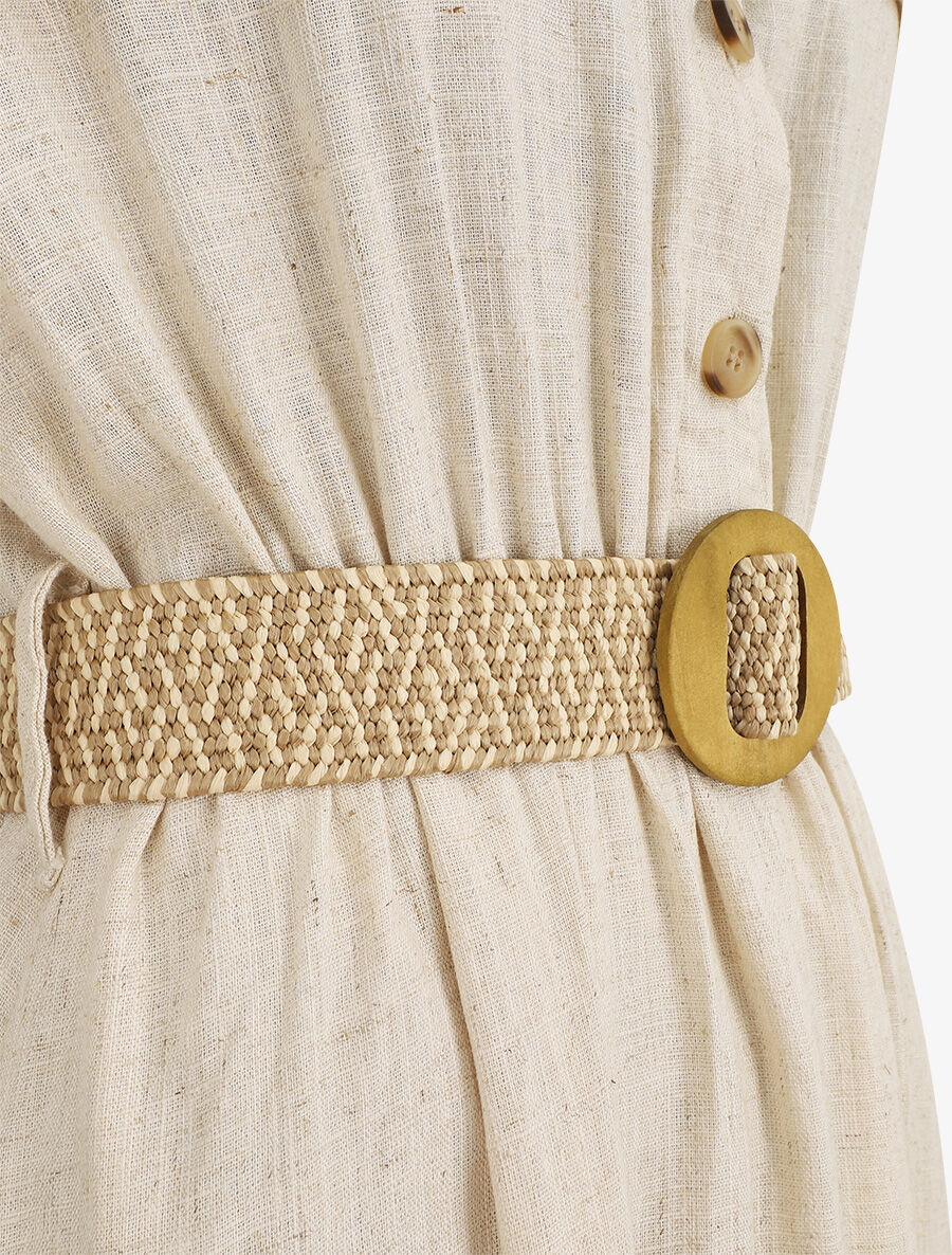 Robe longue uni manches courtes - Beige - 3