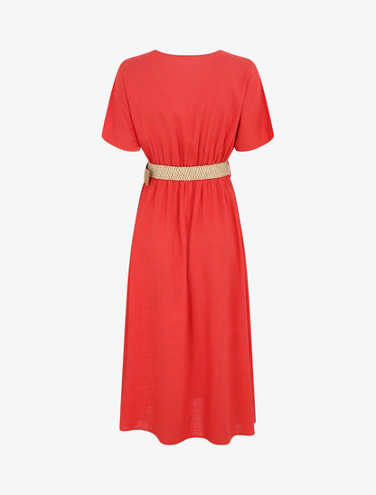 Robe longue uni manches courtes - Rouge - 2
