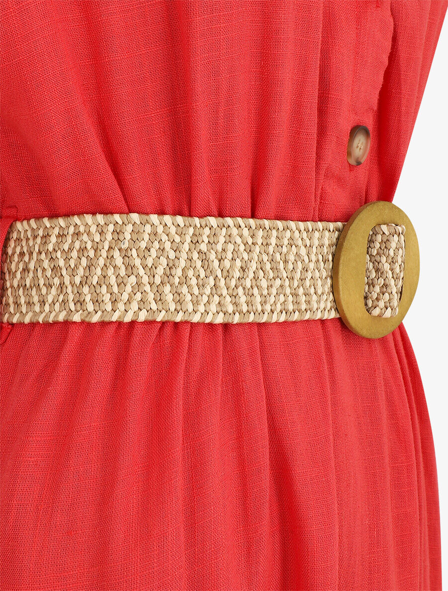 Robe longue uni manches courtes - Rouge - 3