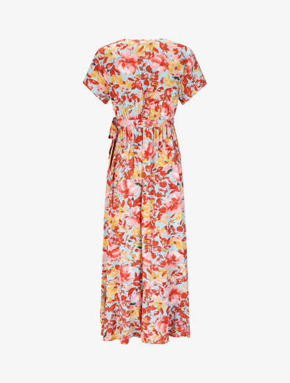 Robe longue fleurie manches courtes - Bleu ciel - 3