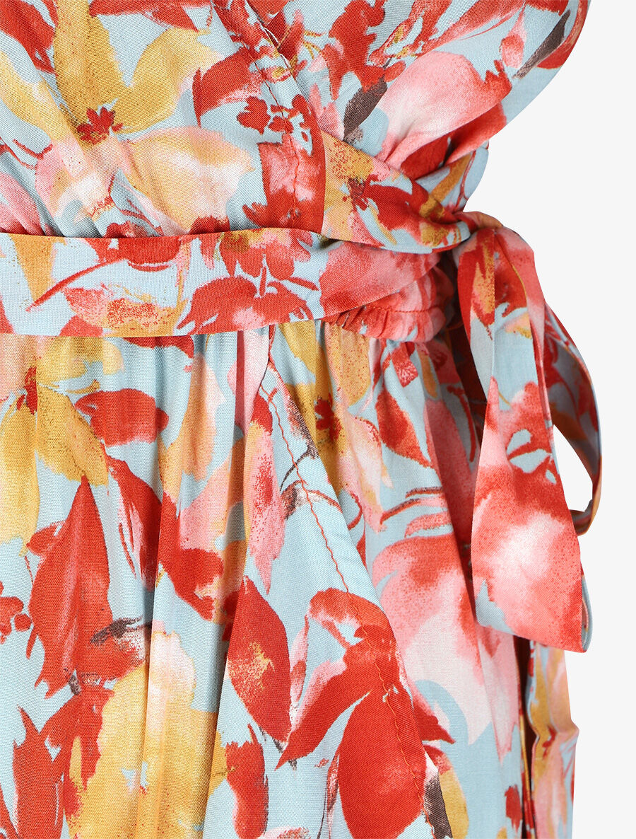Robe longue fleurie manches courtes - Bleu ciel - 4
