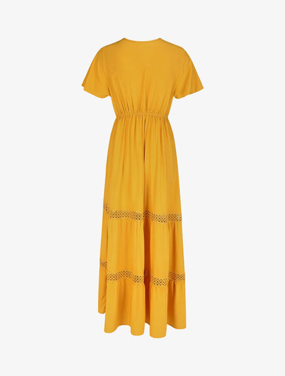 Robe longue unie à manches courtes - Jaune - 2