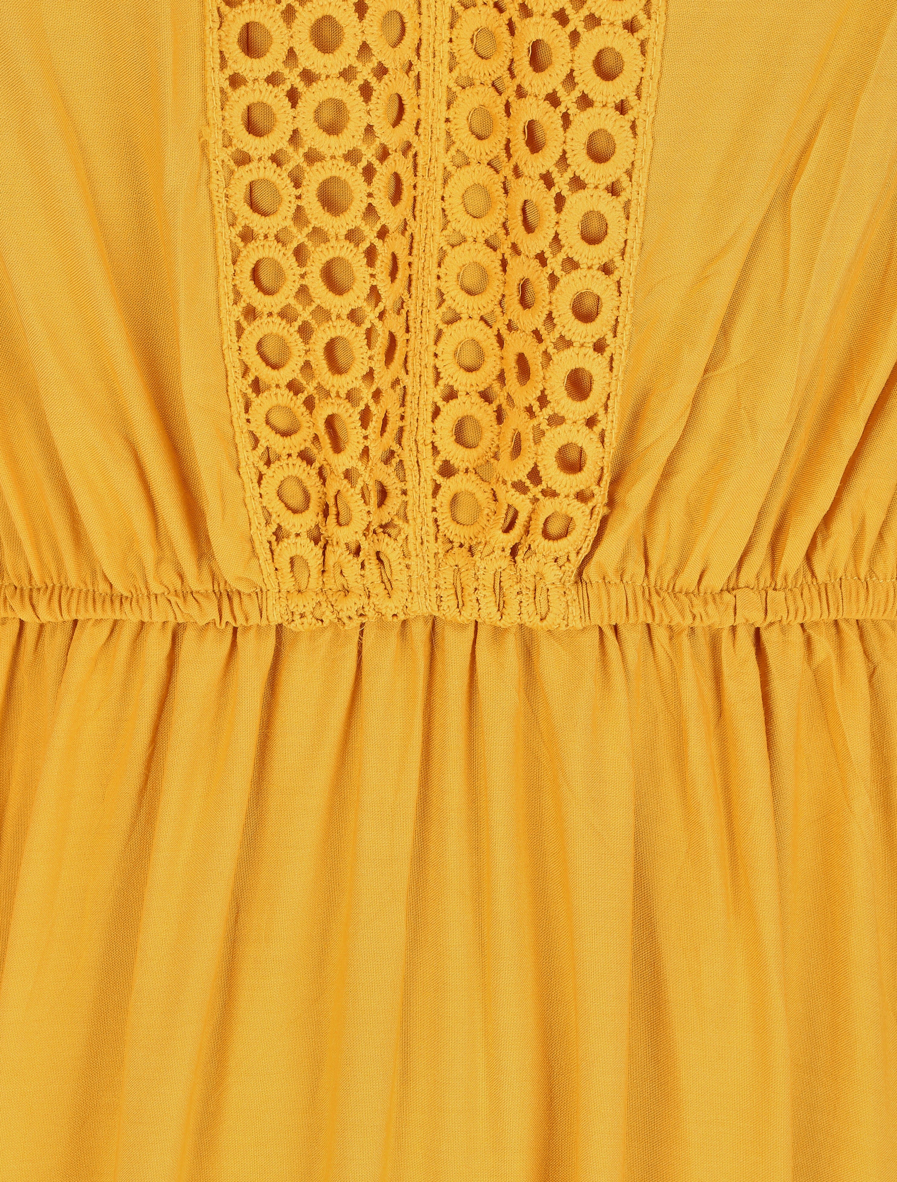 Robe longue unie à manches courtes - Jaune - 3