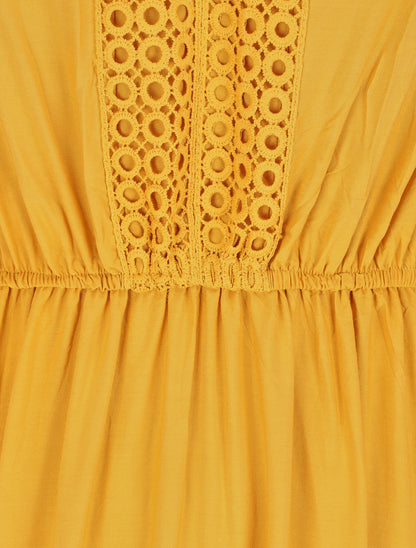 Robe longue unie à manches courtes - Jaune - 3