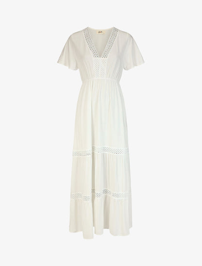 Robe longue unie à manches courtes - Blanc - 1