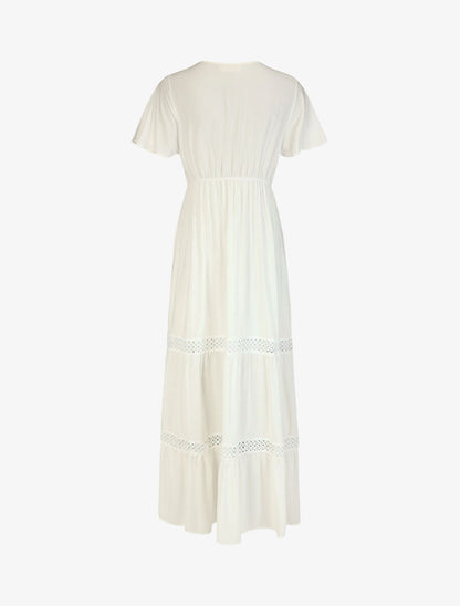 Robe longue unie à manches courtes - Blanc - 2