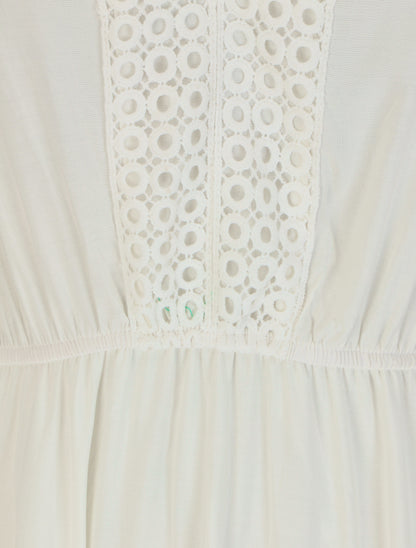 Robe longue unie à manches courtes - Blanc - 3