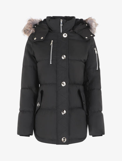 Parka matelassée à capuche fourrée - Noir - 1