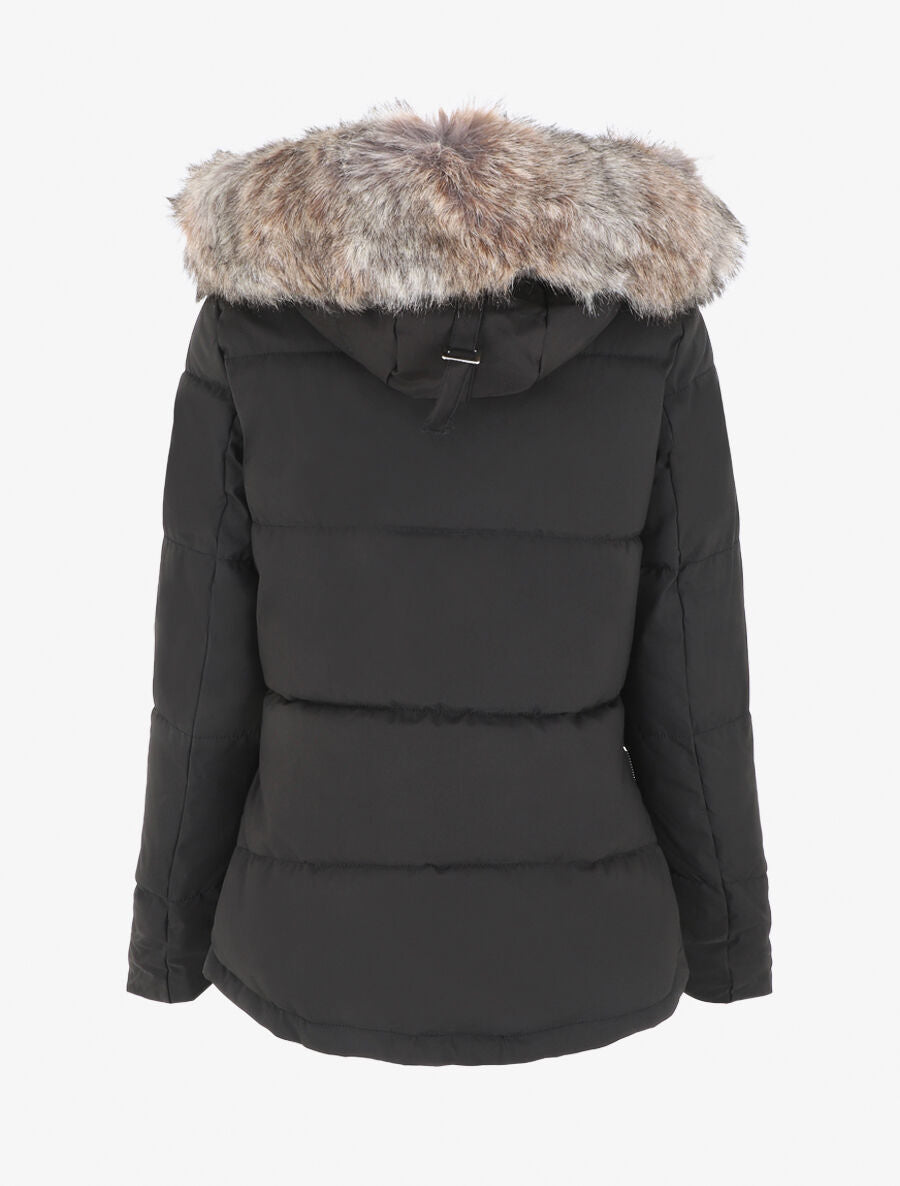 Parka matelassée à capuche fourrée - Noir - 2