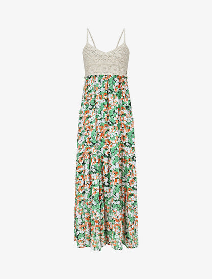Robe longue à fleur et crochet - Vert - 1