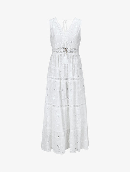 Robe longue à broderies et perles - Blanc - 4