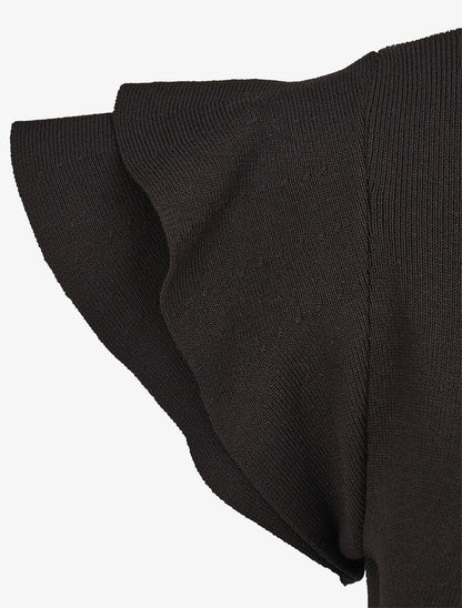 Top ajusté en maille mancherons volantés - Noir - 3
