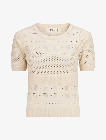 Top fin uni ajouré - Beige - 1
