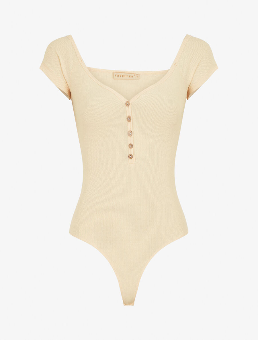 Body uni à manches courtes - Beige - 4