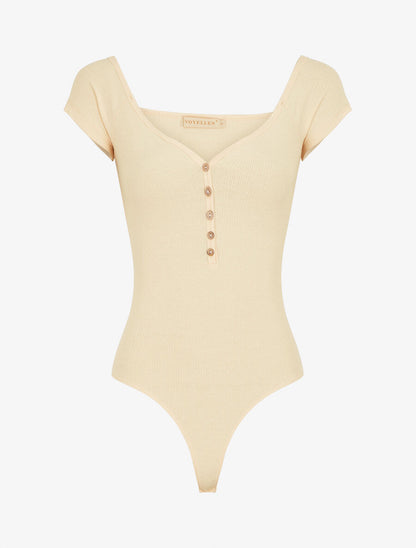 Body uni à manches courtes - Beige - 4
