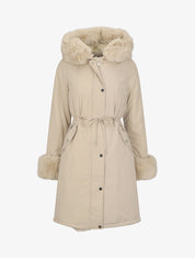 Parka à bords en fourrure synthétique amovible - Beige - 7