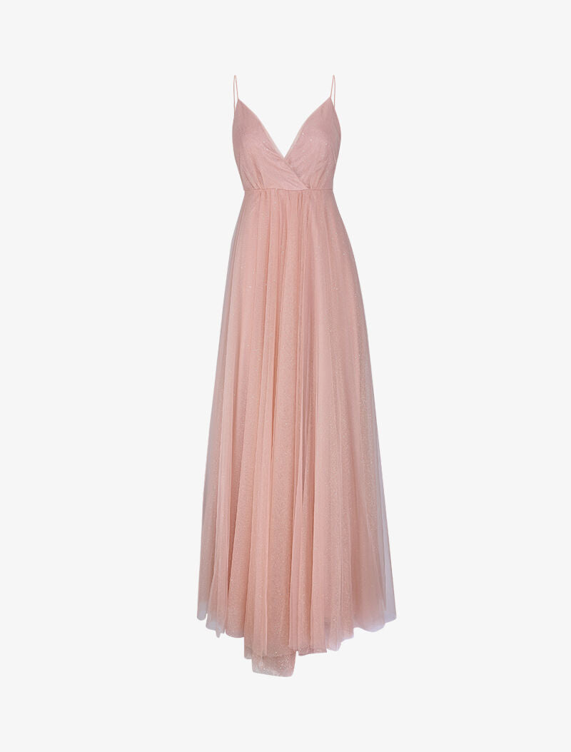 Robe de soirée évasée à paillettes - Rose poudré - 1