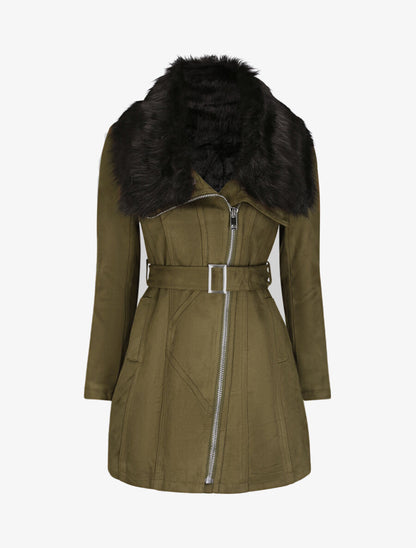 Manteau ajusté à intérieur fourré - Kaki - 1