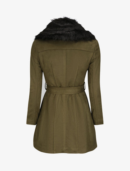 Manteau ajusté à intérieur fourré - Kaki - 2