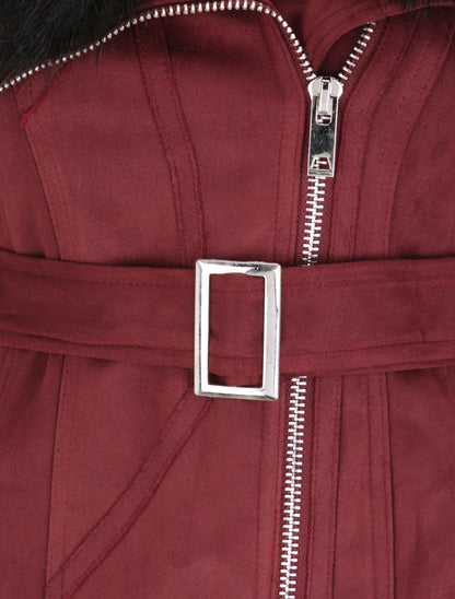 Manteau ajusté à intérieur fourré - Lie de vin - 3