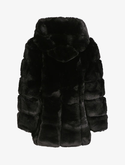 Manteau en fausse fourrure à capuche - Noir - 2
