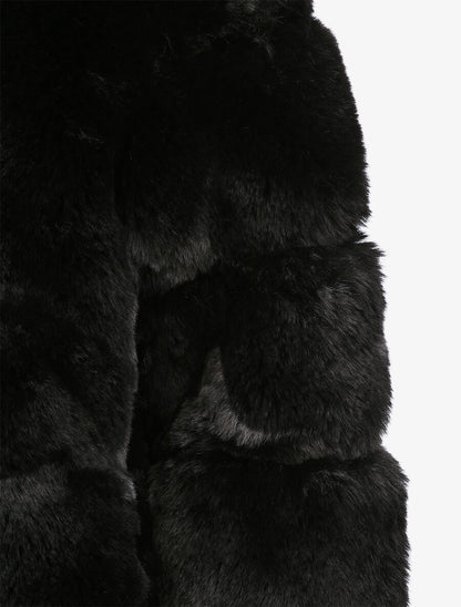 Manteau en fausse fourrure à capuche - Noir - 3
