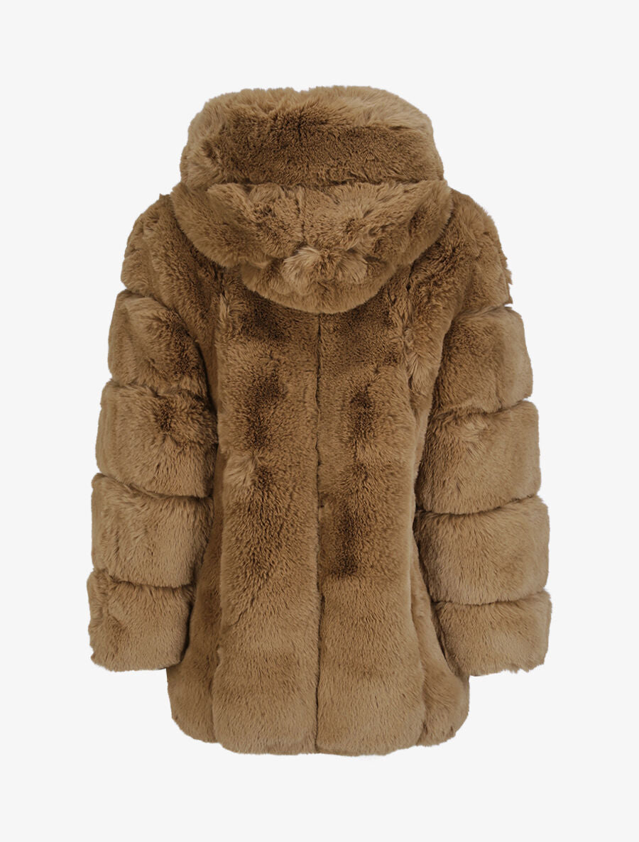 Manteau en fausse fourrure à capuche - Camel - 2