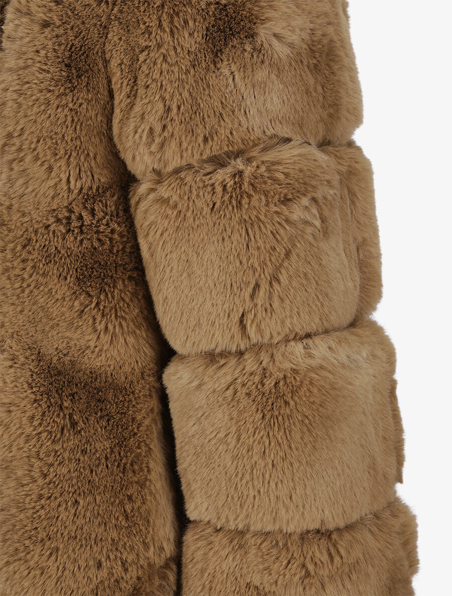 Manteau en fausse fourrure à capuche - Camel - 3