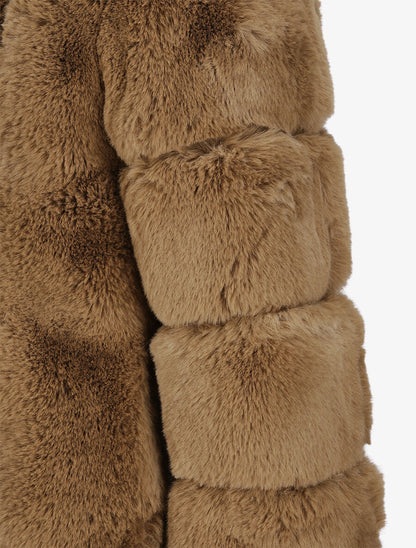 Manteau en fausse fourrure à capuche - Camel - 3