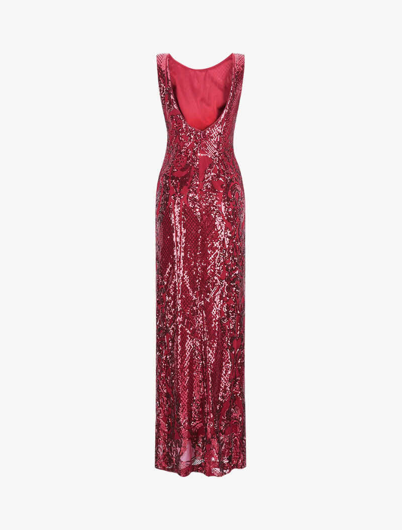Robe longue fendue à sequins et décolleté dans le dos - Bordeaux - 2