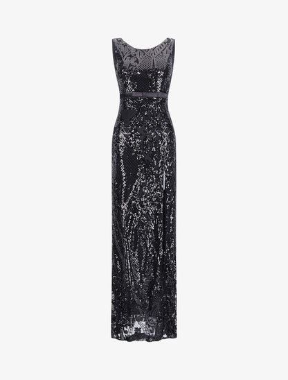 Robe longue fendue à sequins et décolleté dans le dos - Noir - 1