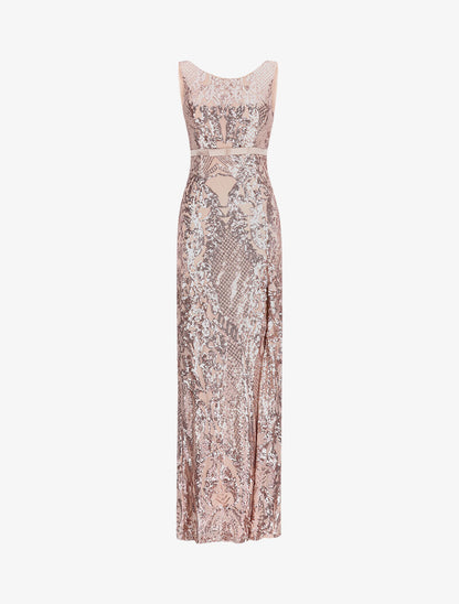 Robe longue fendue à sequins et décolleté dans le dos - Champagne - 4